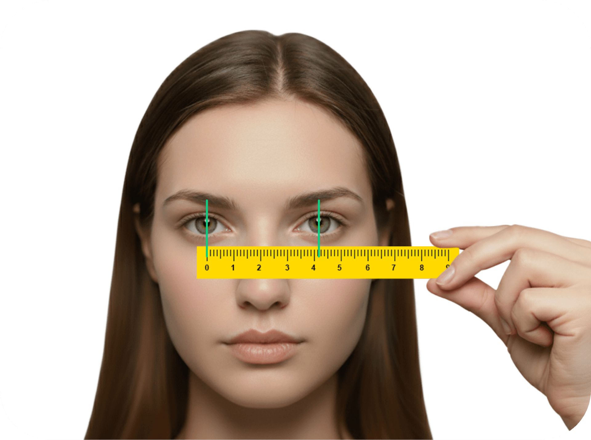 Last step reading the PD pupillary distance measurement from the ruler for Dresden Vision Canada frame order.