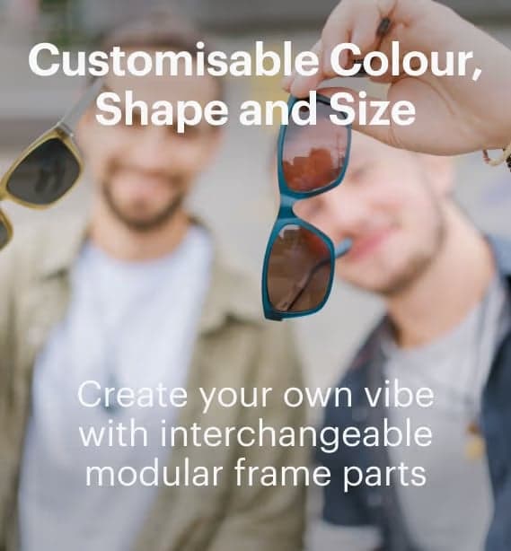 Dresden Vision interchangeable sunglasses frames in multiple colours designed for customisable fit and style