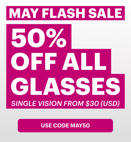Promotional banner for Dresden Vision featuring a bold “May Flash Sale” campaign with strong magenta background and a call-to-action button encouraging users to shop the offer.