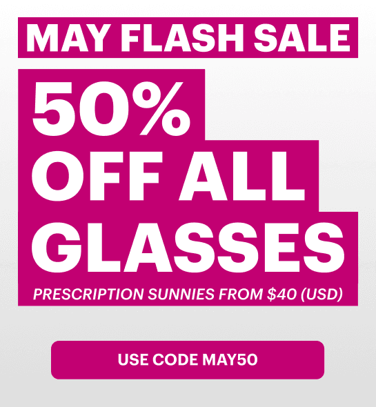 Promotional banner for Dresden Vision featuring a bold “May Flash Sale” campaign with strong magenta background and a call-to-action button encouraging users to shop the offer.