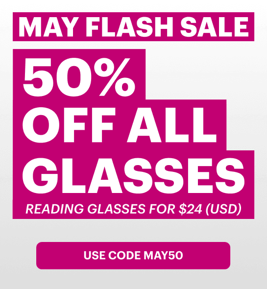 Promotional banner for Dresden Vision featuring a bold “May Flash Sale” campaign with strong magenta background and a call-to-action button encouraging users to shop the offer.