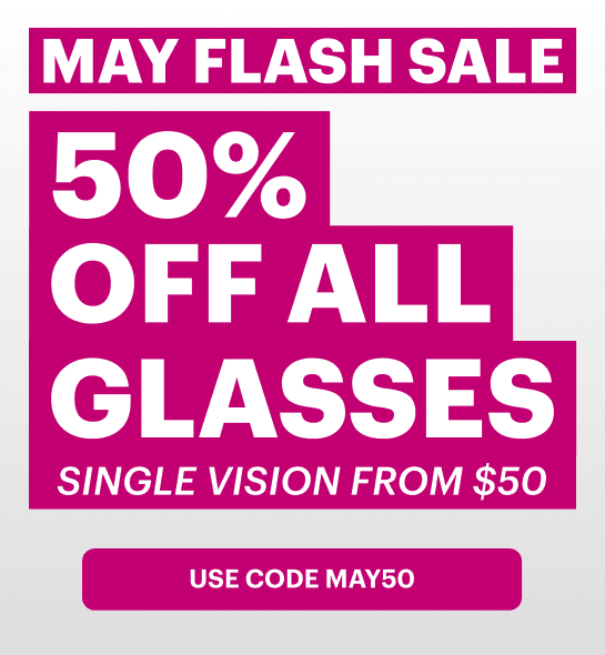 Promotional banner for Dresden Vision featuring a bold “May Flash Sale” campaign with strong magenta background and a call-to-action button encouraging users to shop the offer.