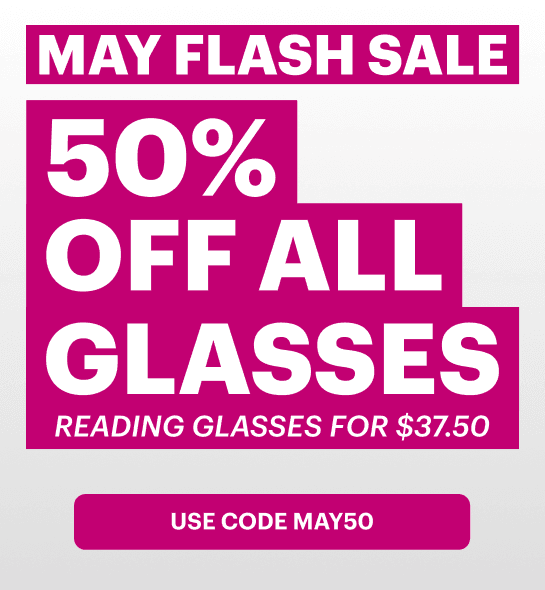 Promotional banner for Dresden Vision featuring a bold “May Flash Sale” campaign with strong magenta background and a call-to-action button encouraging users to shop the offer.