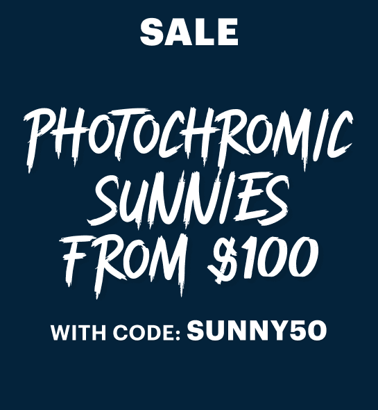 Dresden Vision Australia promotional banner for all sunglasses. All Sunglasses half price. Use code, sunny50.