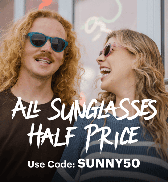 Dresden Vision promotional banner for all sunglasses. All Sunglasses half price. Use code, sunny50.