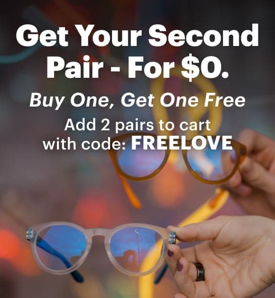 Dresden Vision Valentine’s Day sale banner featuring a 'Buy One, Get One Free' offer on frames and progressives.